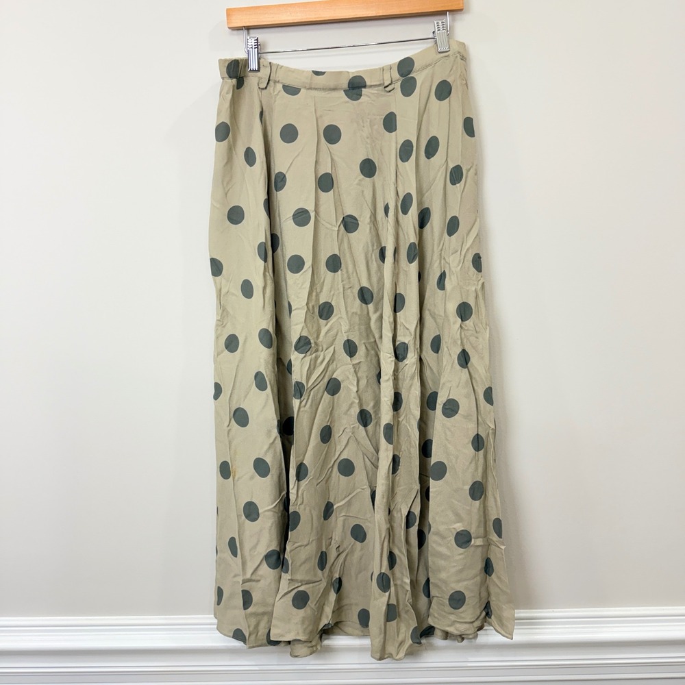 Vintage Y2K SILK A Line Womens XS Maxi Skirt Polka Dot Taupe Gray Neutral Luxury
